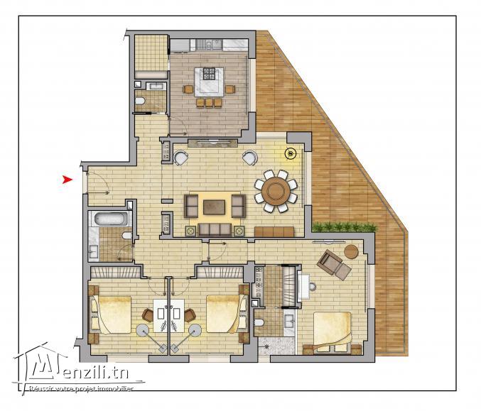 Appartement S+3 de 238 m² en plein corniche de Sousse