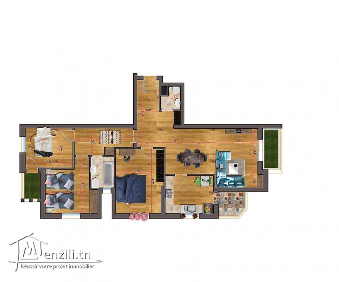 Appartement S+3 de 160 m² à la cité olympique Sousse