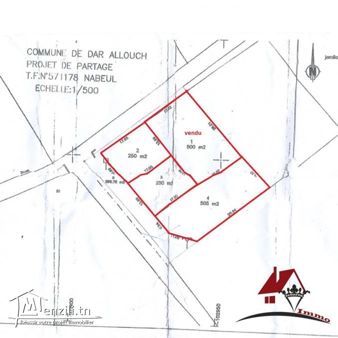 des lots de terrain de 250m² et 500m²   à Dar Allouch