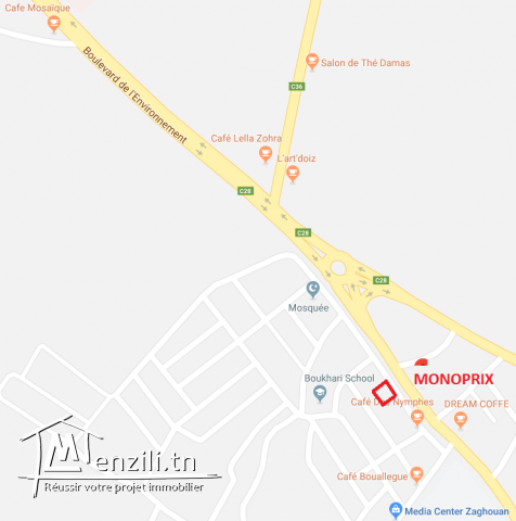 Terrain 445M2 bien situé cité des Nymphes face Monoprix sur route Tunis-Zaghouan