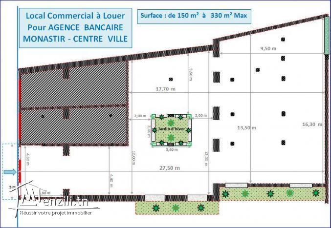 LOCAL COMMERCIAL POUR AGENCE BANCAIRE MONASTIR - 330 m²