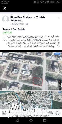 Terrain de 397 m2  à borj cedria