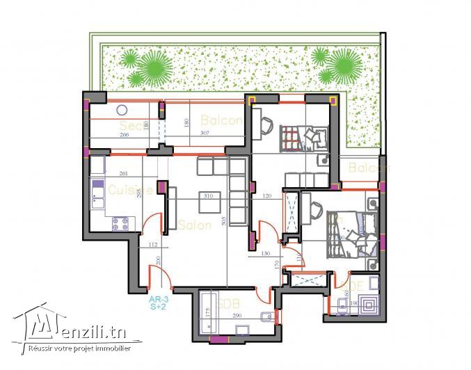 Un merveilleux S+2 Vue piscine avec suite parentale et jardin de 30 m² à AFH Mrezga