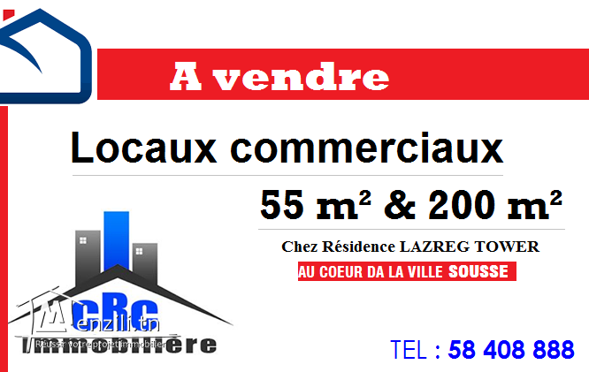 «  CRC Immobilière »  vous propose à la vente deux  locaux commerciaux 55m² & 200m²