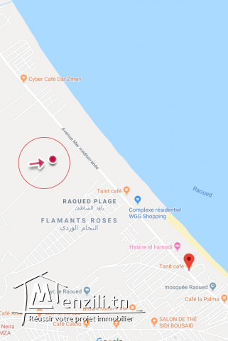 A vendre terrain nu 600 m2 belle situation à Raoued Plage