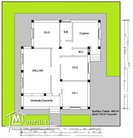 bel appartement S+2 de  67 m²