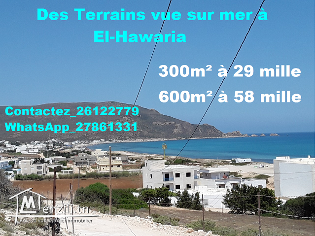 أراضي في الهوارية تبعد 800 م على البحر+300 م² ب-29 مليون