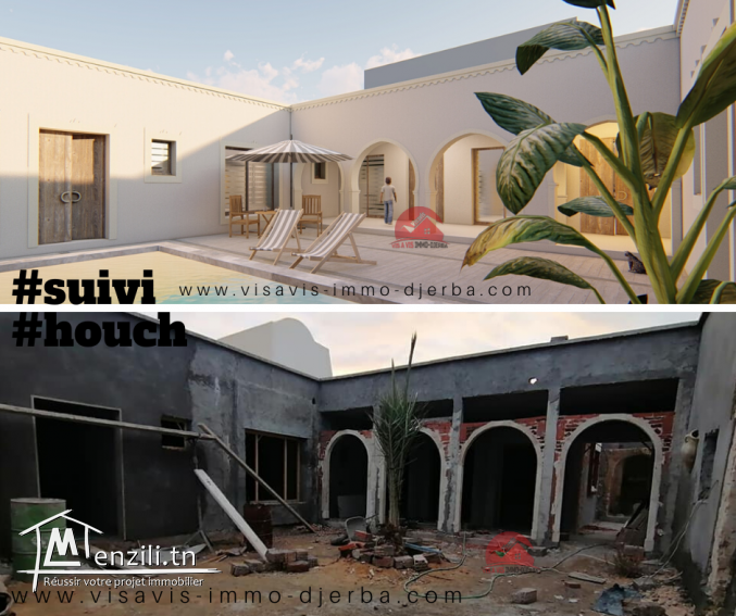 Vente maison djerbienne avec piscine - Houch typique