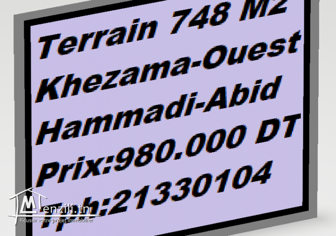 Terrain Isolé 748 m2 A Khezama-Ouest