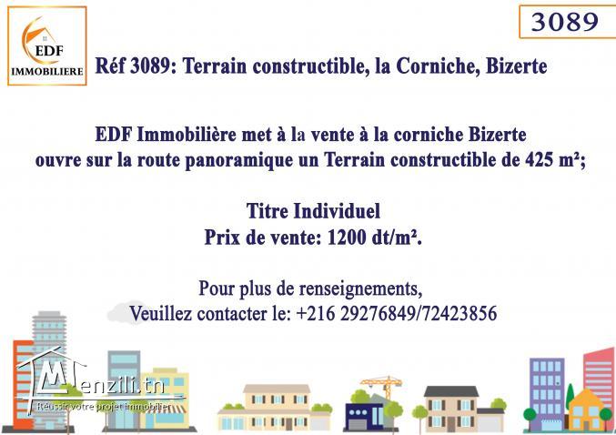 Réf 3089: Terrain constructible, la Corniche, Bizerte