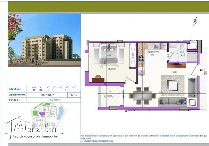 A vendre S+1 de 66m² à Cité el wafa Nabeul - JB215