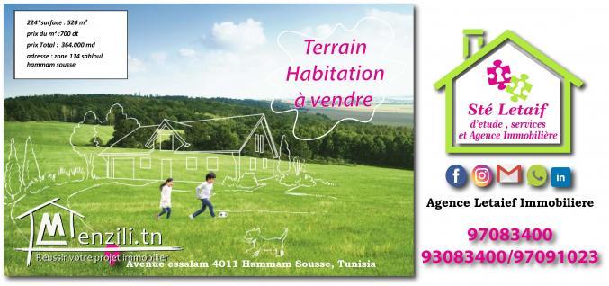 224*VENTE TERRAIN A HAMMAM SOUSSE