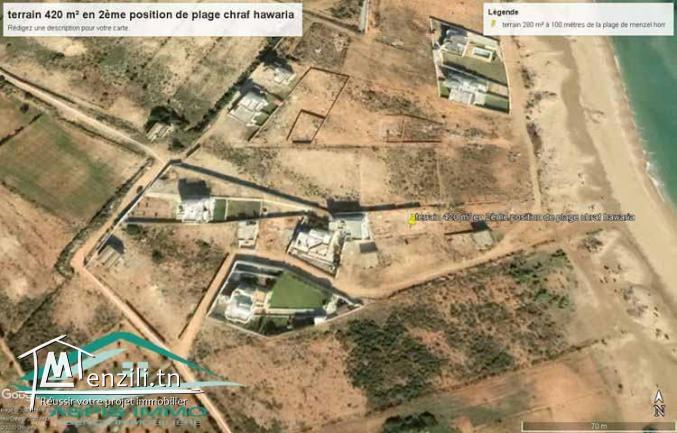 terrain d'habitation 420 m² à 50 mètres de plage chraf el hawaria