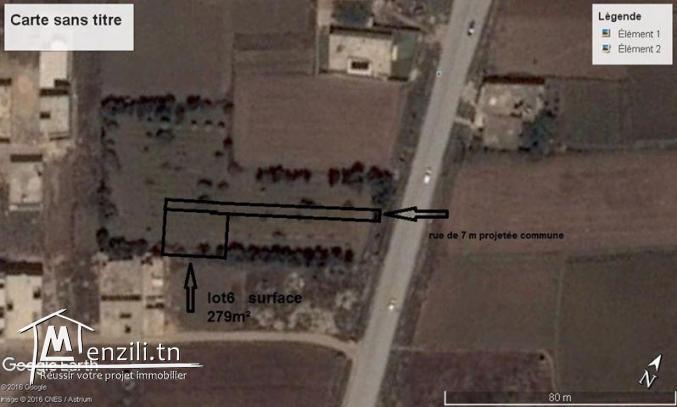 terrain d'habitation 279 m² à kelibia 2ème position de route principale kelibia hammem ghzez