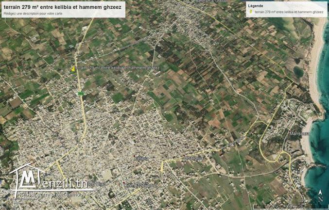 terrain d'habitation 279 m² à kelibia 2ème position de route principale kelibia hammem ghzez
