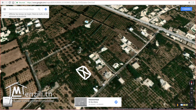 A vendre un terrain de 515m2:RTE Hammamet-BIR BOUREGBA(260 dt/m) soit 134 000 DT