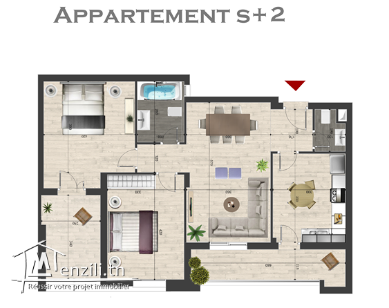 S+2 Neuf à Dorret El Menzah / Possibilité meublé