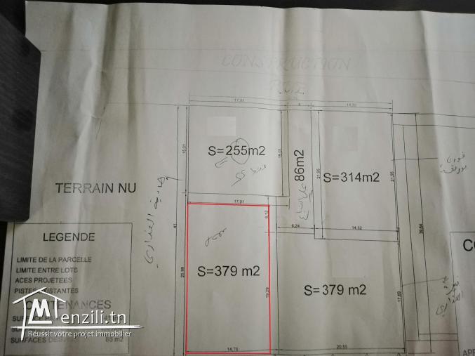 Un superbe terrain de 379 m² à Chatt Mariem