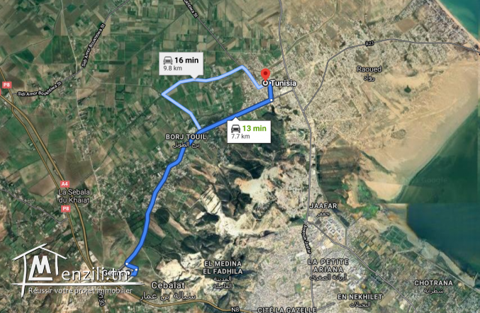 Terrain nu 978 m2 Rue Moncef Bey Raoued Cite Chaker