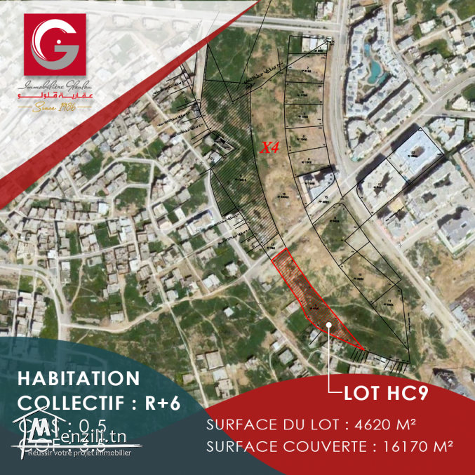 terrain 1975 m² à usage habitation semi-collective situé à Menzah 9c