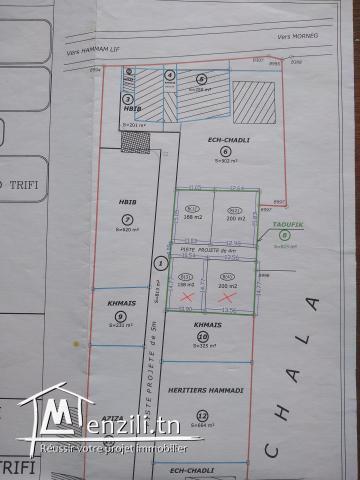 Deux lots 158 m2 et/ou 200 m2 à Chala/Mornag