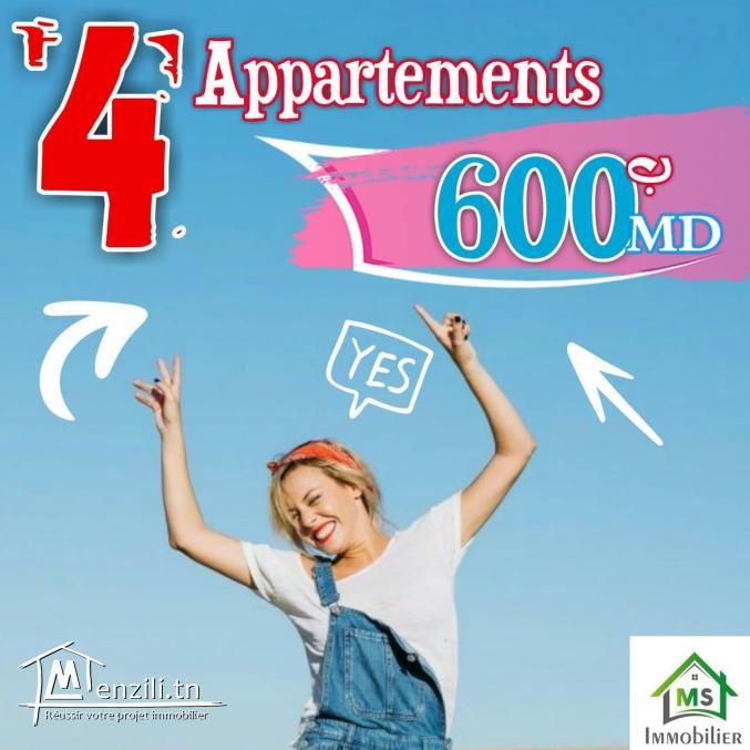 4 appartements de style S+2 à vendre à 600 MD à Mrezga