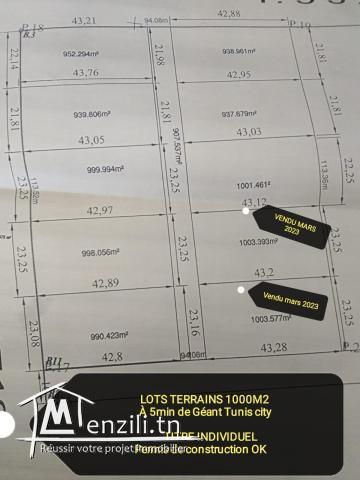 Lots de terrains 1000m2 à 5min de Géant. 360dt m2
