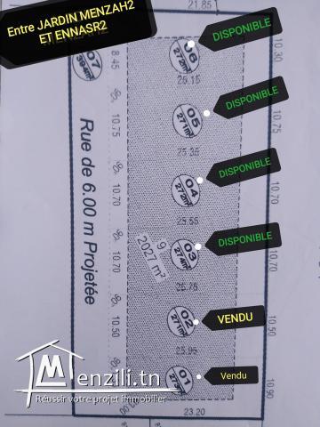 À vendre des terrains au ENNASER2 Futur jardin el MANZEH3 et des Terrains Mnihla