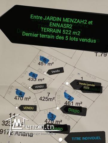 À vendre des terrains au ENNASER2 Futur jardin el MANZEH3 et des Terrains Mnihla