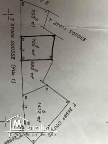 Terrain à Kalaa Sghira, sur la route de Sahloul, d'une superficie de 705 mètres carrés