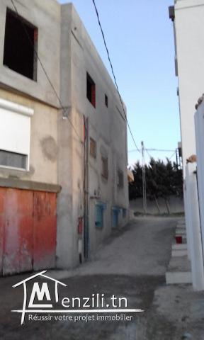 grande construction composé de 4 logement, 3 garage comercial. un garage pour voiture