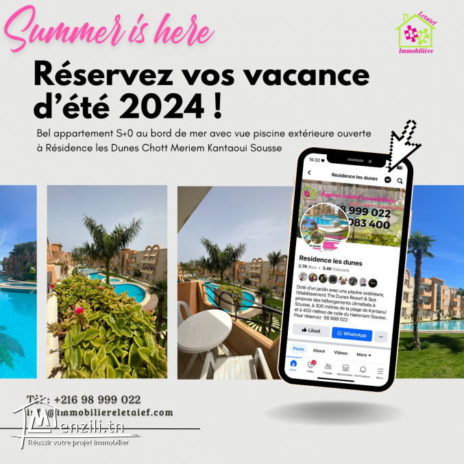 Un très beau studio S+0 richement meublé VuePiscine