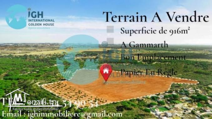 A VENDRE UN TERRAIN DE 916M² A GAMMARTH