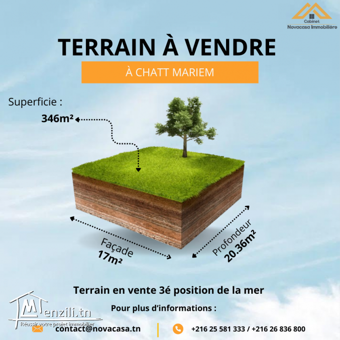 A vendre Terrain 346m² à Chott Mariem