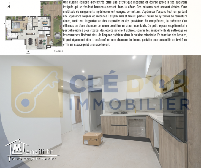 Duplex S+3 avec accès indépendant, jardin privatif et deux places de parking sous-sol