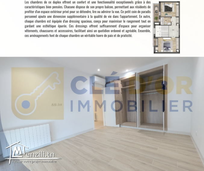 Duplex S+3 avec accès indépendant, jardin privatif et deux places de parking sous-sol