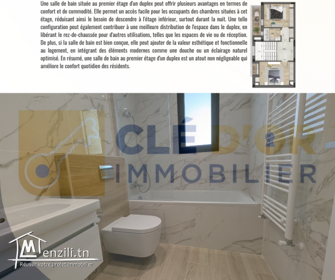 Duplex S+3 avec accès indépendant, jardin privatif et deux places de parking sous-sol