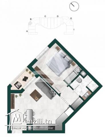 Appartement S1 à vendre sur plan à Gammarth