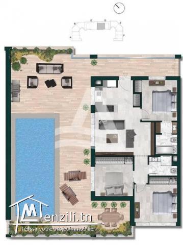 Appartement S3 à vendre sur plan à Gammarth