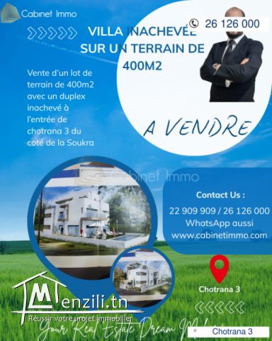 Vente Terrain 400 m2 avec Duplex inachevé