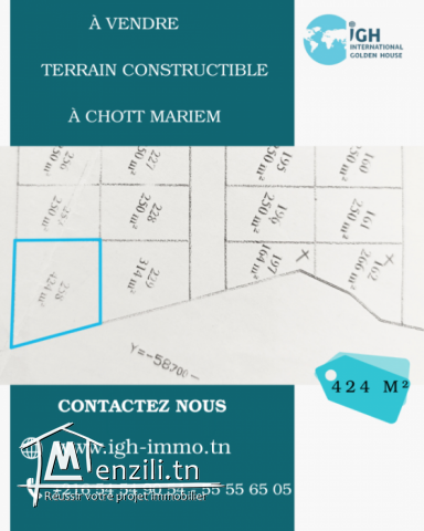 Terrain de 424m² à Chott Mariem