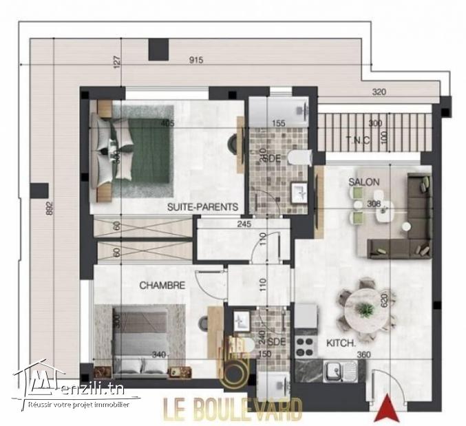 Appartement S2 avec terrasse vue mer à sidi Mahersi Nabeul