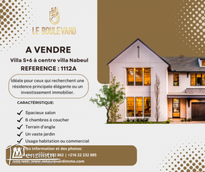 A vendre villa S6 avec jardin à Nabeul