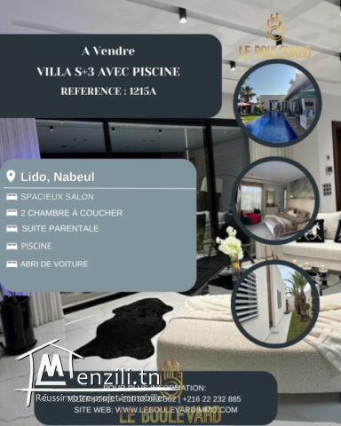 Villa duplex S3 avec piscine située à Lido Nabeul