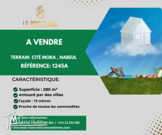A vendre Terrain 280m² à Cité Mora  Nabeul