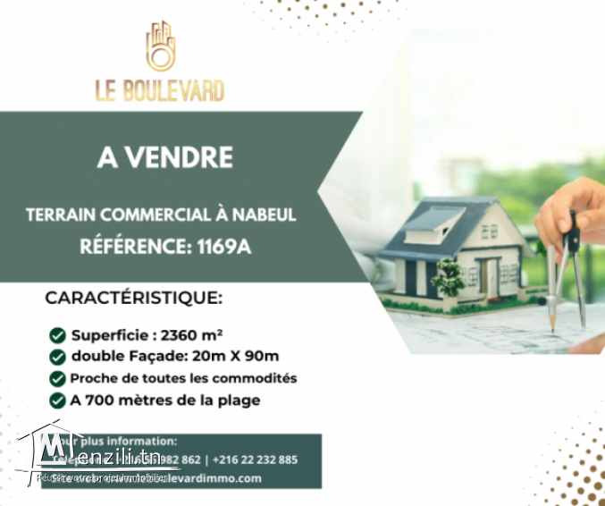 A vendre Terrain 2360m² commercial à sidi Mahersi Nabeul