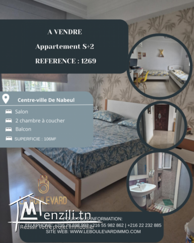 A vendre appartement S2 à centre-ville de Nabeul