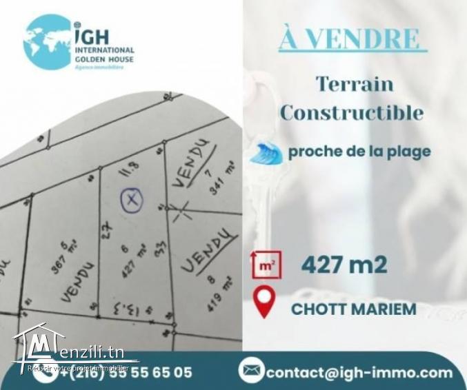 À Vendre Terrain de 427m²à Chott Mariem