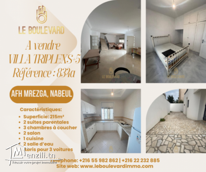 A vendre Villa triplex S5 à AFH Mrezga Nabeul