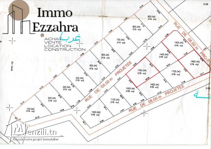 Terrain à vendre 400m de la plage Ezzahra Kélibia
